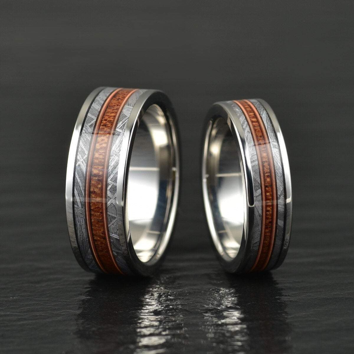 Wood and meteorite on sale ring