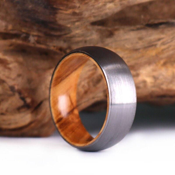 Olive Wood Tungsten Men's Wedding Band 8MM - Rings By Pristine