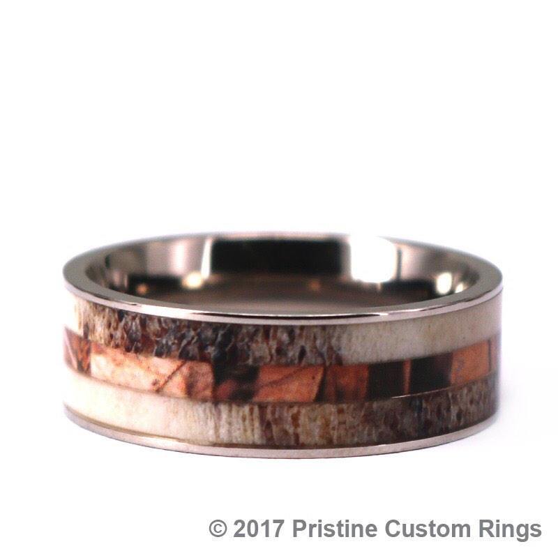 Silver Titanium Ring - Exotic Antler & Cameo - Rings By Pristine