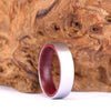 Silver Titanium Wedding Ring - Exotic Purple Heart Wood - Rings By Pristine
