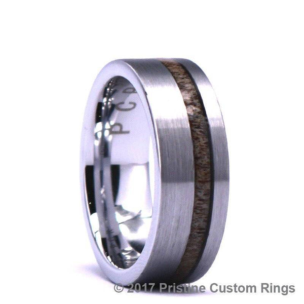 Silver Tungsten Ring - Exotic Antler Piping - Rings By Pristine