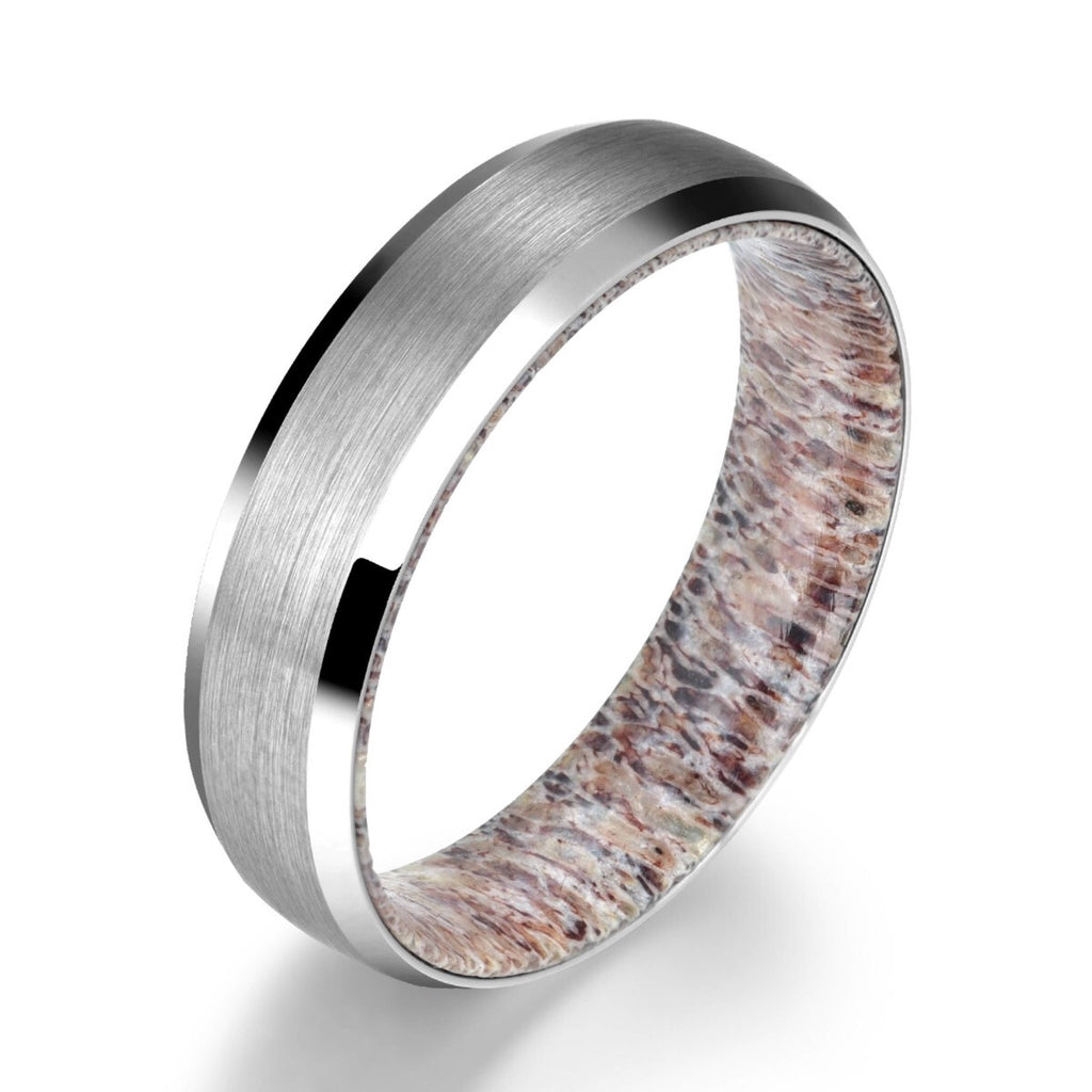 Silver Tungsten Ring - Exotic Antler Sleeve - Rings By Pristine