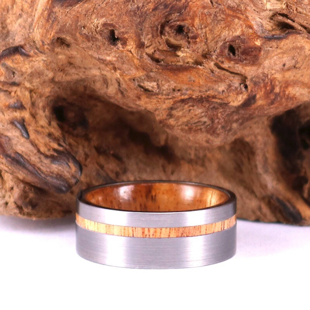 Silver Tungsten Ring - Exotic Koa Wood - Rings By Pristine