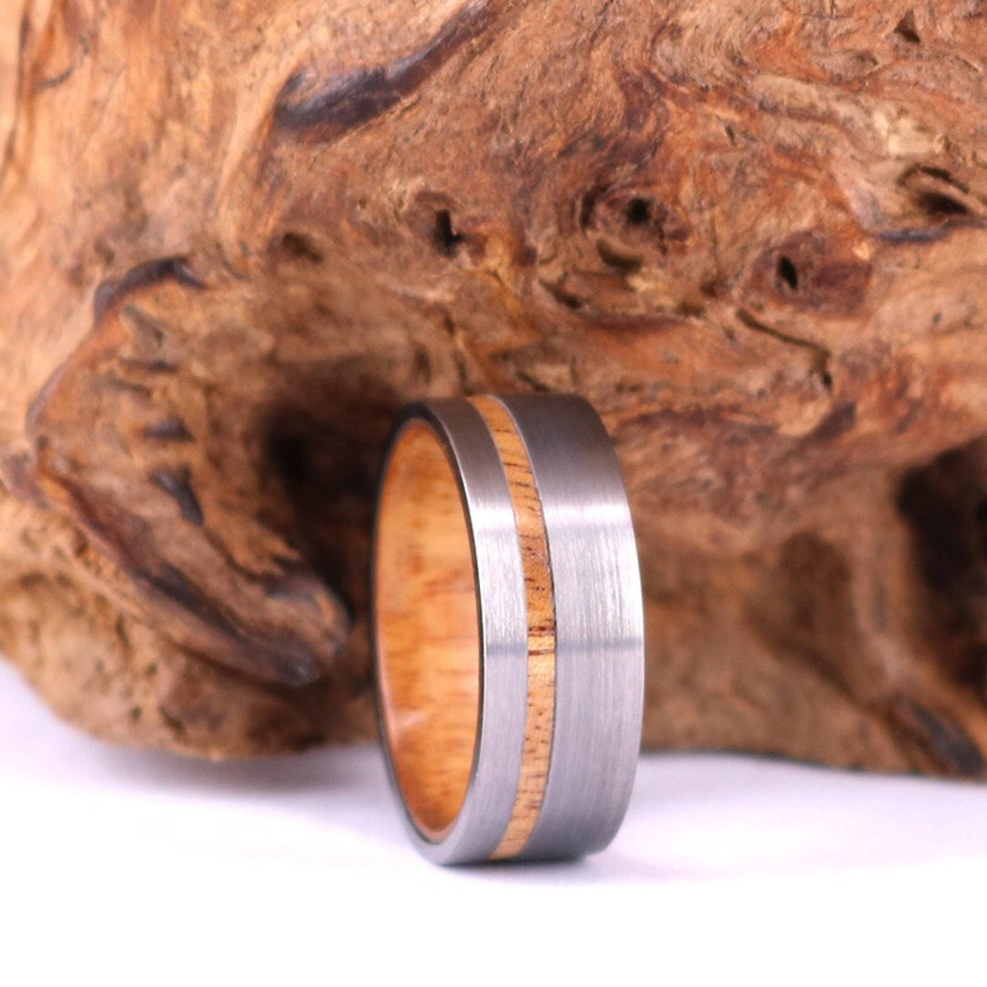 Silver Tungsten Ring - Exotic Koa Wood - Rings By Pristine