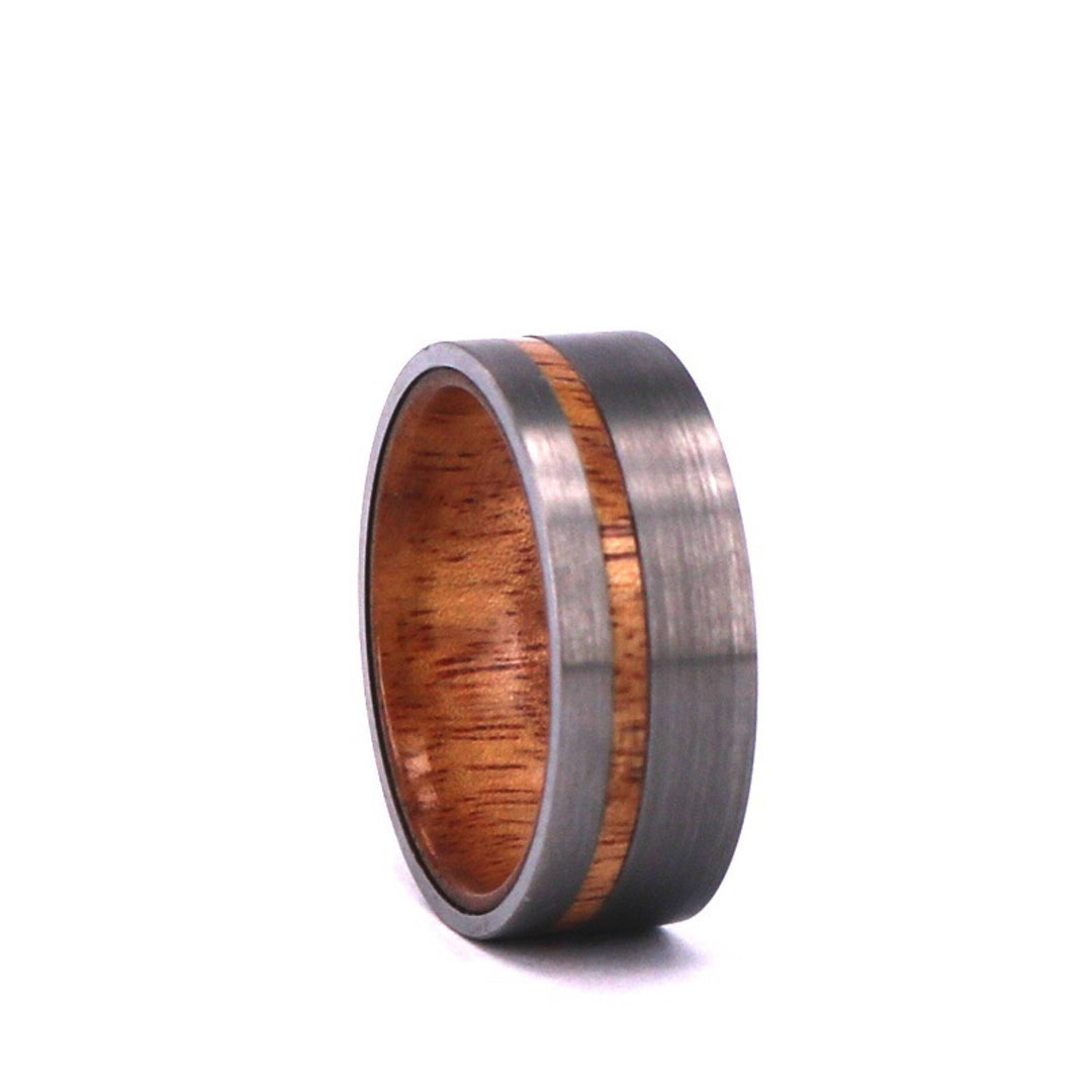 Silver Tungsten Ring - Exotic Koa Wood - Rings By Pristine