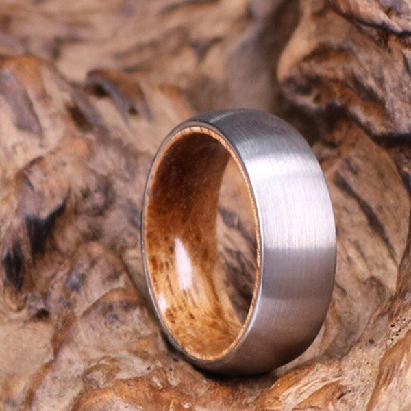 Silver Tungsten Ring - Exotic Olive Wood - Rings By Pristine