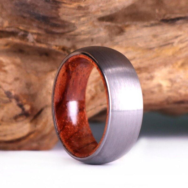Silver Tungsten Ring - Exotic Rose Wood - Rings By Pristine