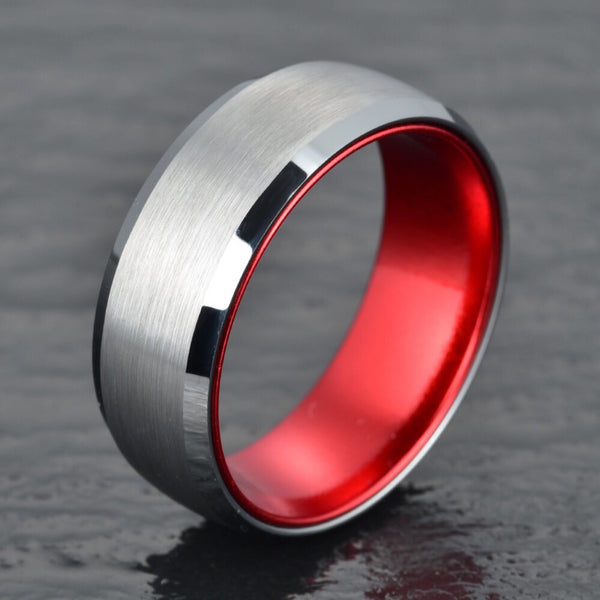 Silver Tungsten Wedding Ring - Passion Red - Rings By Pristine