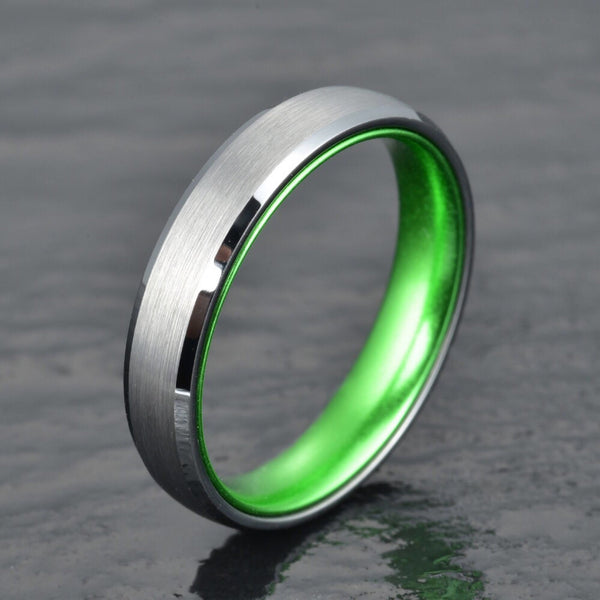 Silver Tungsten Wedding Ring - Pristine Green - Rings By Pristine