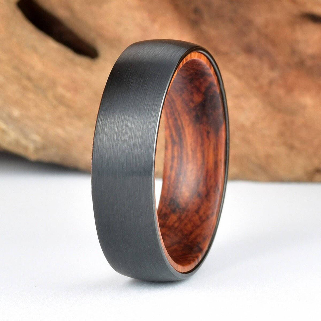 Snake Wood | Wedding Band | Tungsten | Mens Ring | Black Tungsten | Mens Ring | Comfort Fit Ring | Snake Wood Ring | Snake Wood Mens Band - Rings By Pristine