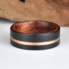 Tungsten and Wood Ring Koa Wood Wedding Band Lined With Exotic Koa Wood Rose Tungsten Piping 8MM Mens Wedding Band Custom Rings By Pristine - Rings By Pristine