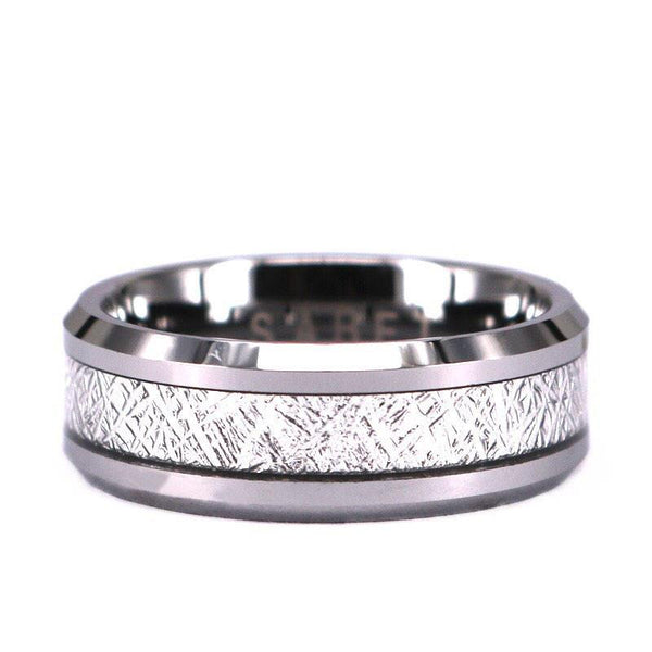 Tungsten Metiorite Finish Mens 8mm Wedding Band - Rings By Pristine