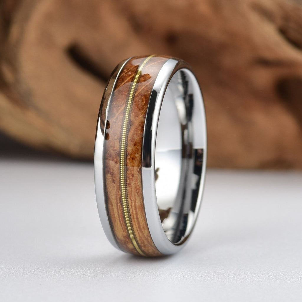 Men's Titanium Guitar String Wedding Band with Meteorite Dust - Size 11.5 |  8mm Wide – Rustic and Main