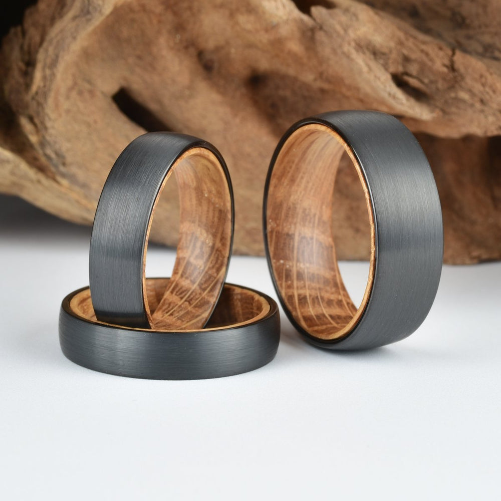 Whisky Barrel Oak Black Tungsten Men's Wedding Band 5MM-8MM - Rings By Pristine