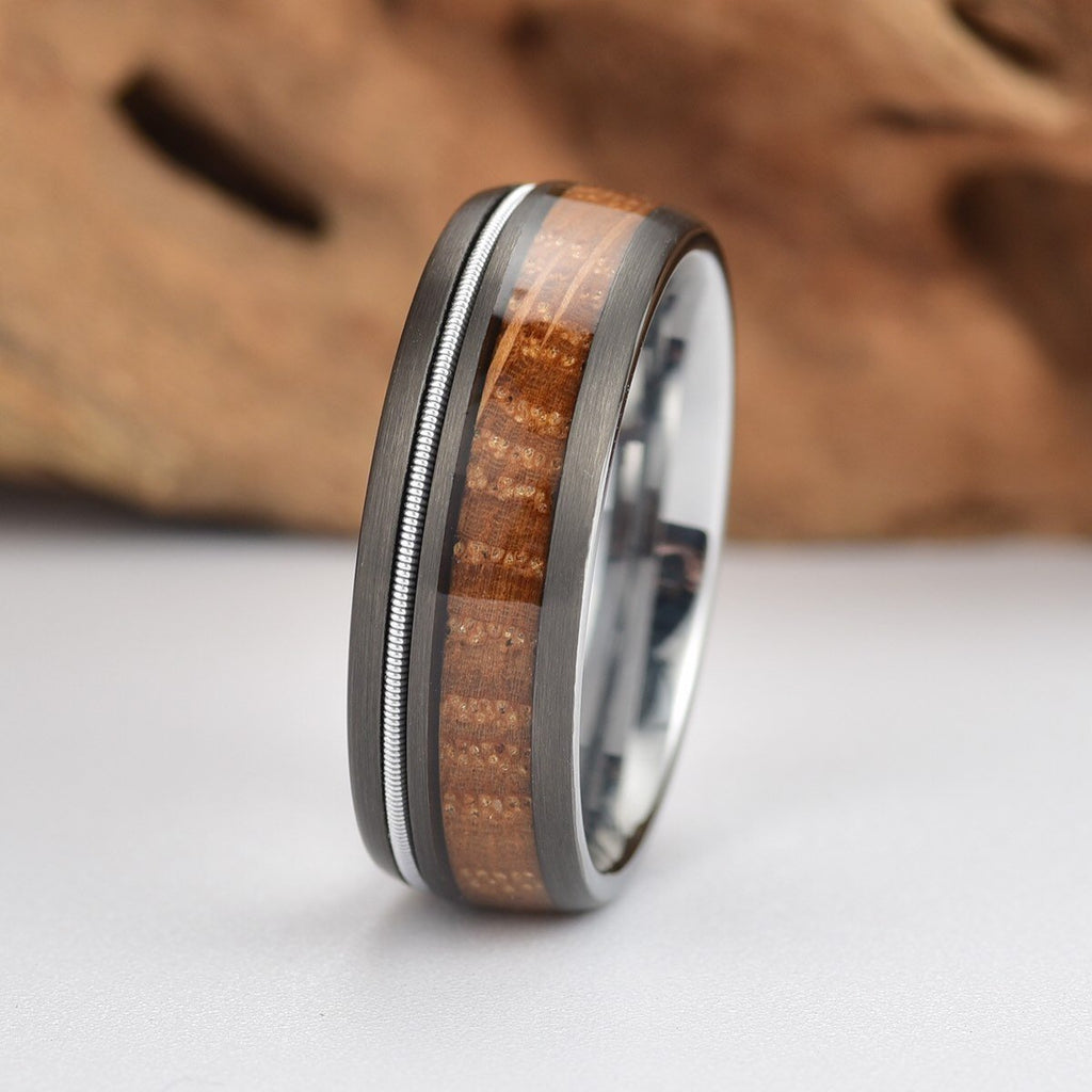 Damascus Steel Guitar String and Wood Ring Custom Made Band – Stonebrook  Jewelry