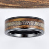 Whiskey Barrel Wood Antler Black Ceramic Ring Men's Wedding Band 8MM