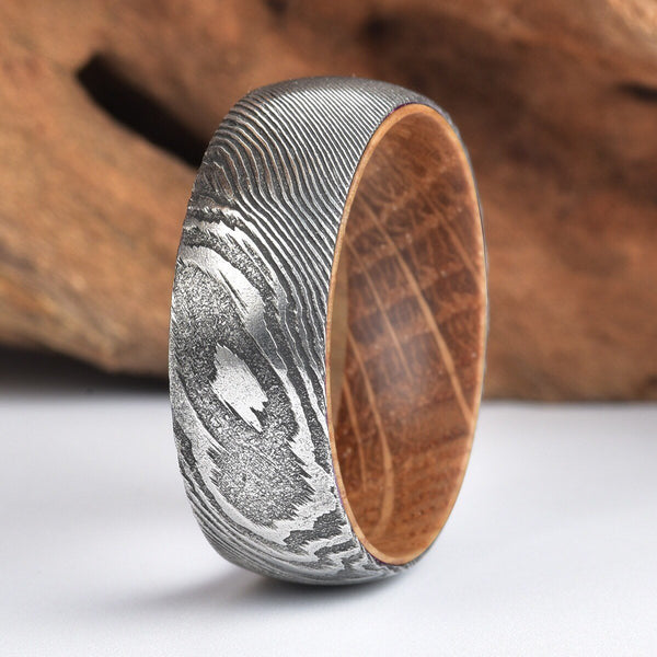 Whisky Barrell Twist Damascus Men's Wedding Band 6MM-8MM - Rings By Pristine