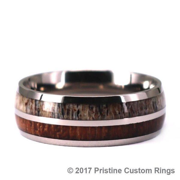 White Titanium Ring - Exotic Antler Koa Wood - Rings By Pristine