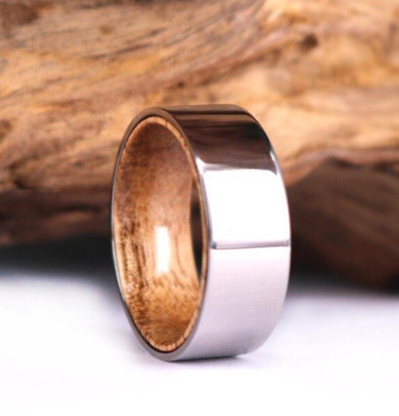 White Titanium Ring - Exotic Koa Wood - Rings By Pristine