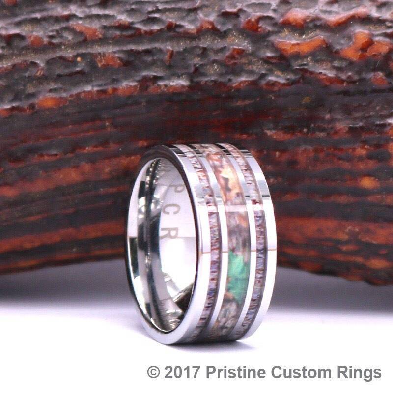 White Tungsten Ring - Exotic Antler & Camo - Rings By Pristine