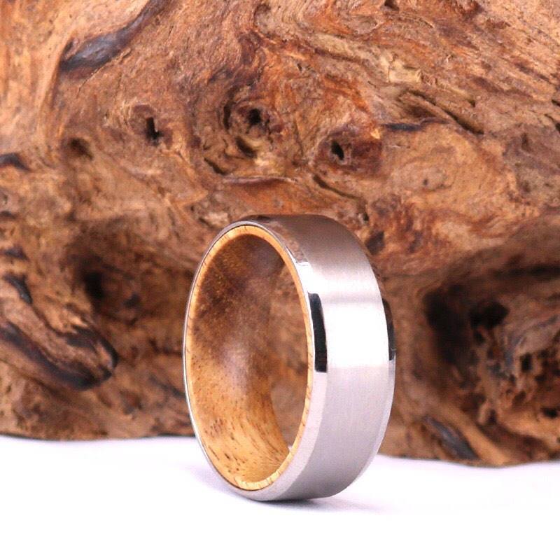 White Tungsten Ring - Exotic Koa Wood - Rings By Pristine