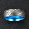 Wood Grained Damascus Ring Blue Anodized Aluminum Interior - Rings By Pristine
