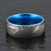 Wood Grained Damascus Ring Blue Anodized Aluminum Interior - Rings By Pristine