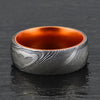 Wood Grained Damascus Ring Orange Anodized Aluminum Interior - Rings By Pristine